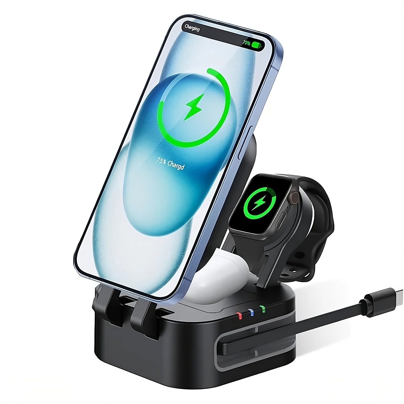 Station de charge sans fil magnétique 3 en 1 avec rallonges