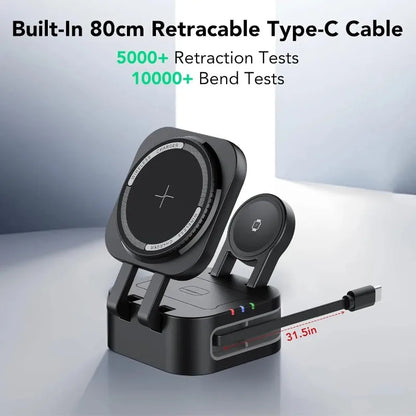 Magnetic 3 in 1 Wireless Charger Station With Extension Cords