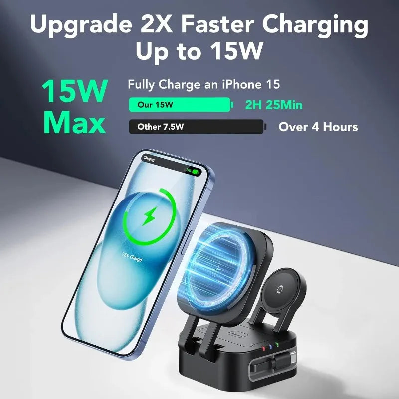 Station de charge sans fil magnétique 3 en 1 avec rallonges